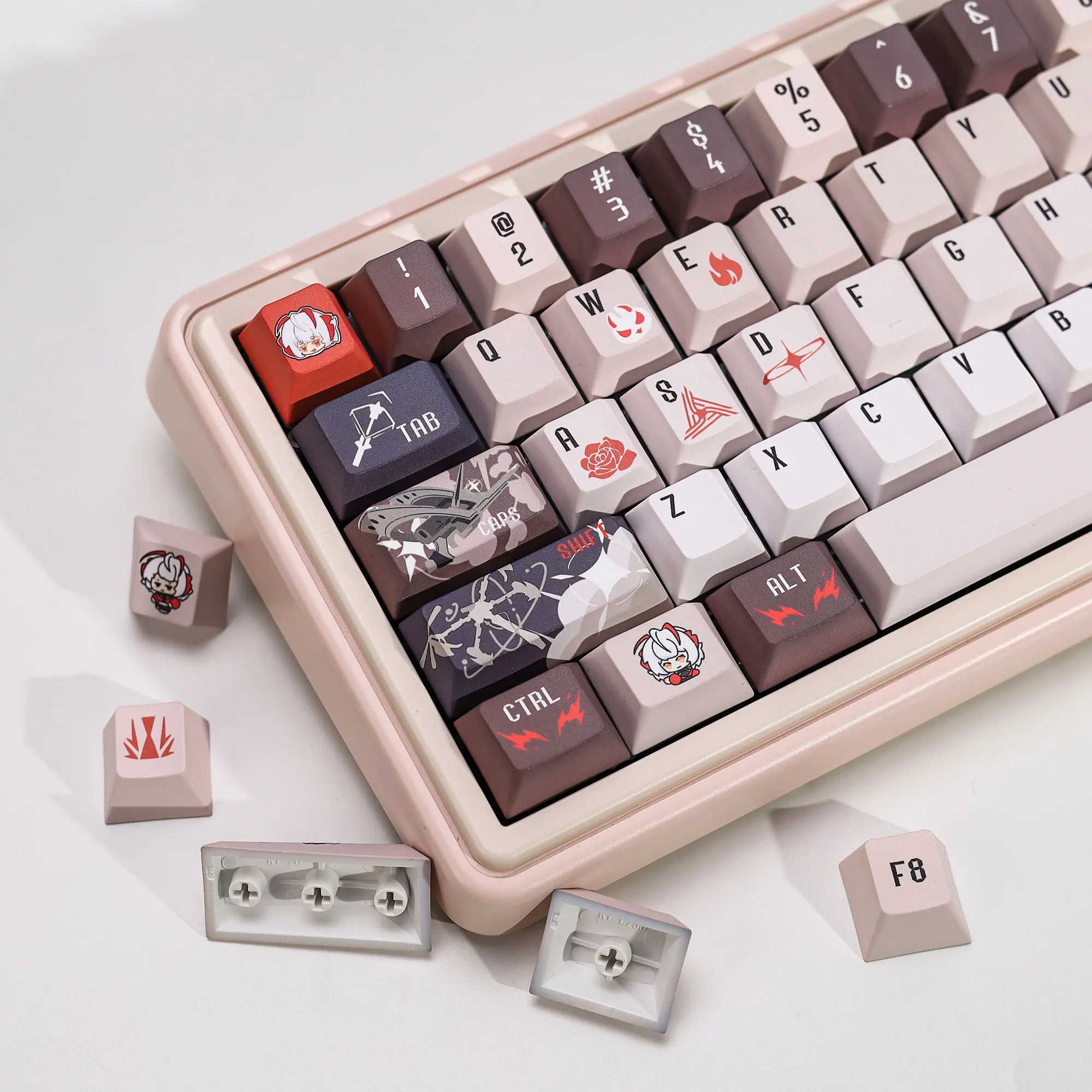 KBDiy 133 Keys Wisadel Keycaps Cherry Profile PBT Cartoon Keycap For Mechanical Game Keyboard Cute Key Caps For 60% 75 60 ISO