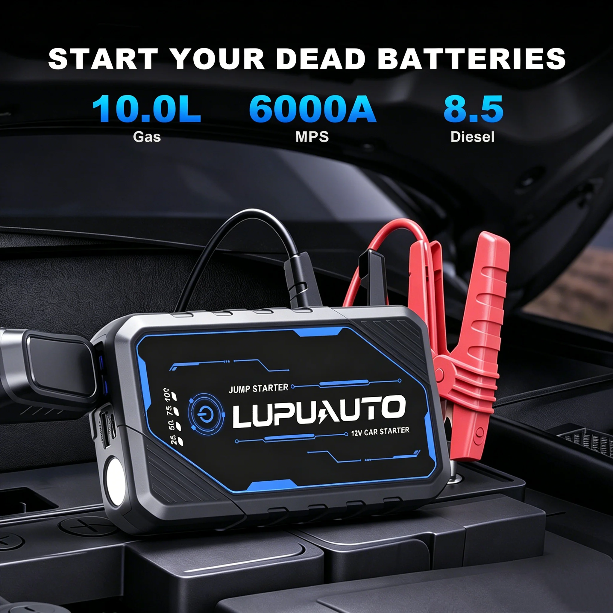 Professional Car Jump Starter Peak 6000A Auto Battery Booster All In One Portable Power Bank Professional Car Battery Starter 12V Auto Starting Device Petrol Diesel