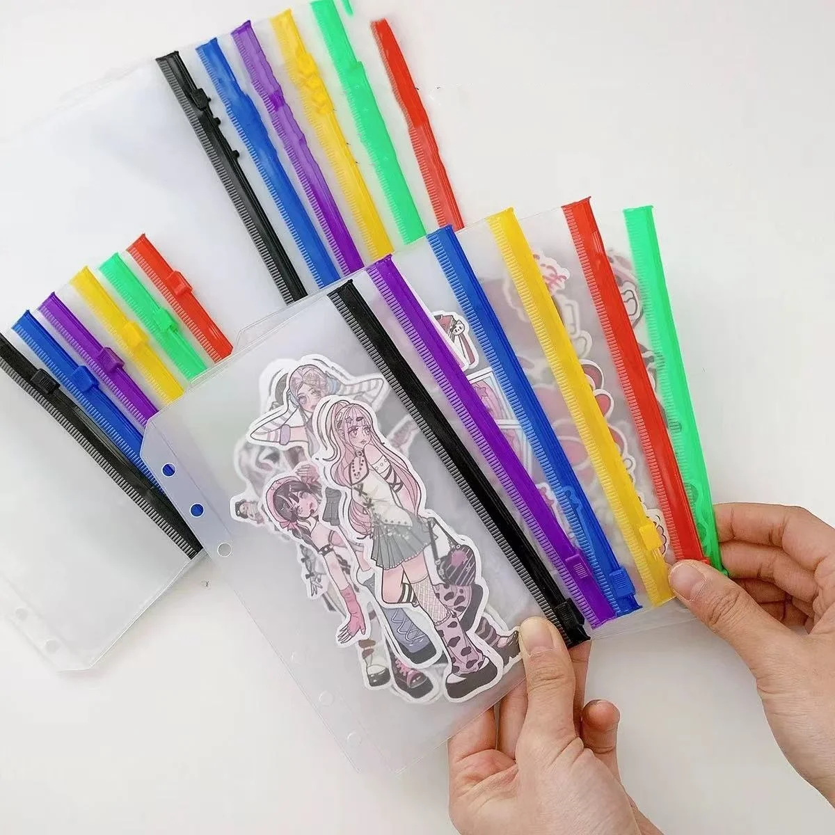 A5 A6 A7 6PCS Colorful Binder Zipper Folders For 6-Ring Notebook Binder Transparent Loose Leaf Document Filing Bags