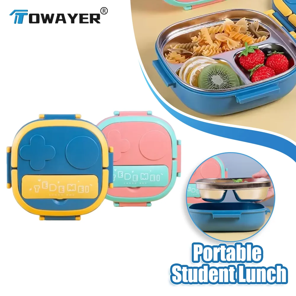 

Portable Lunch Box for Kids Stainless Steel Lunch Box Three Compartments with Cutlery Set Suitable for Student Lunch Box