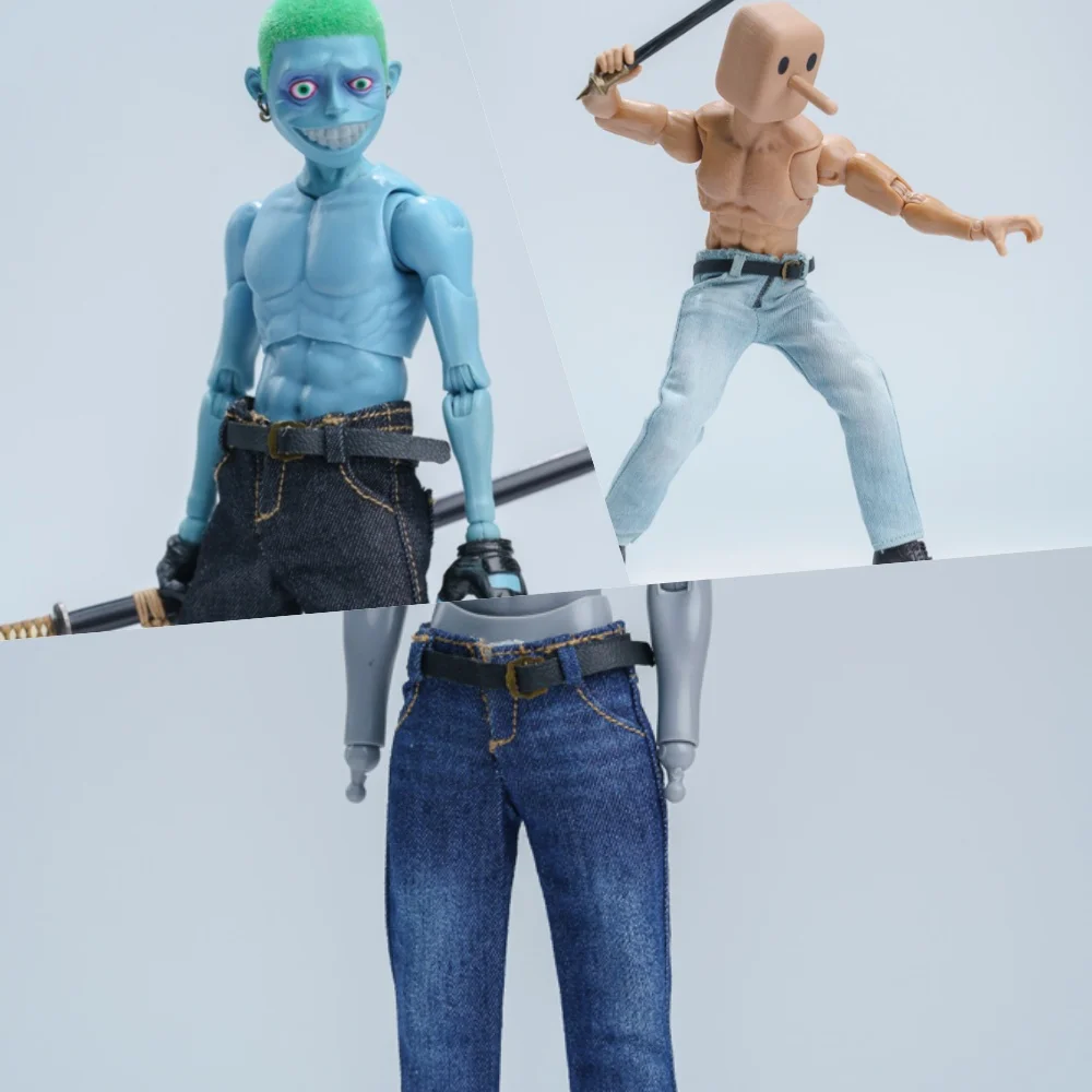 

【Без тела】 Модные улучшенные потертые джинсовые джинсы в масштабе 1/12, включая ремень для 6-дюймовой модели экшн-фигурки