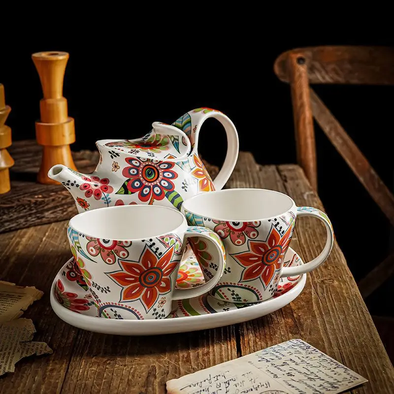 

Butterfly love flower ceramic tableware set with tea Chinese hospitality living room hospitality kettle