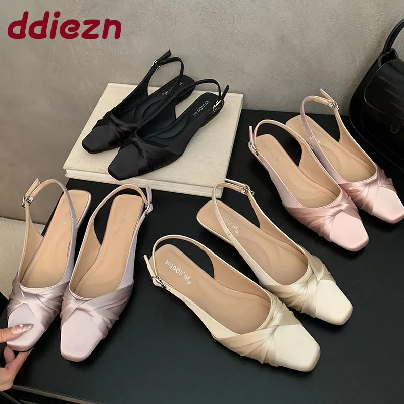 

2025 новые модные шелковые женские сандалии на плоской подошве, весенне-летние женские шлепанцы, сандалии на низком каблуке, женская обувь