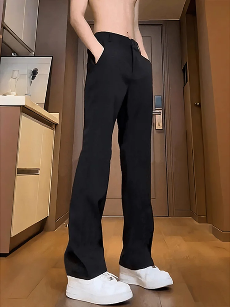 

Расклешенные прямые мужские брюки с высокой талией Pure Bla Elastic 57, утягивающие осенне-зимние длинные брюки на подкладке с ножом