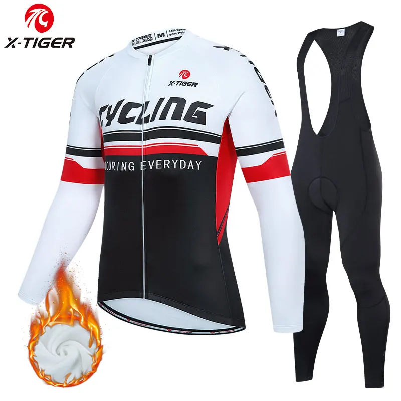 

X-TIGER Cycling Jersey Set Long Sleeve Bike Clothing Winter Soft Hot Brushed Keep Warm Bicycle Bibs Pants Riding Clothing Kit