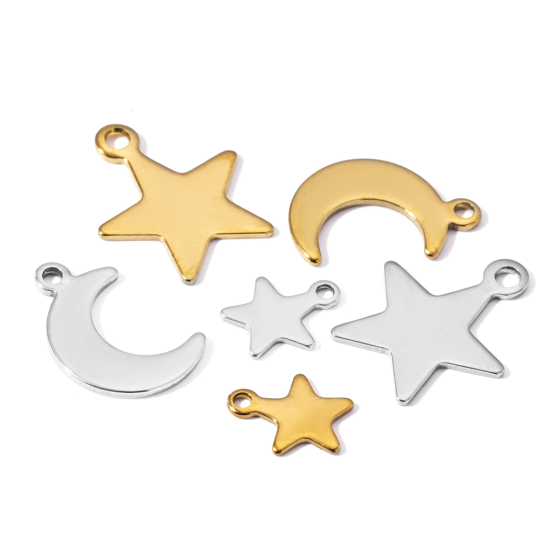 50pcs/lot Stainless Steel Moon Star Shape Tags Charms for DIY Jewelry Making Personalized name logo disc 2 Colors