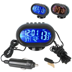 12V/24V podświetlenie wnętrza akcesoria 3 w 1 woltomierz samochodowy termometr LCD cyfrowy zegar noctilukous