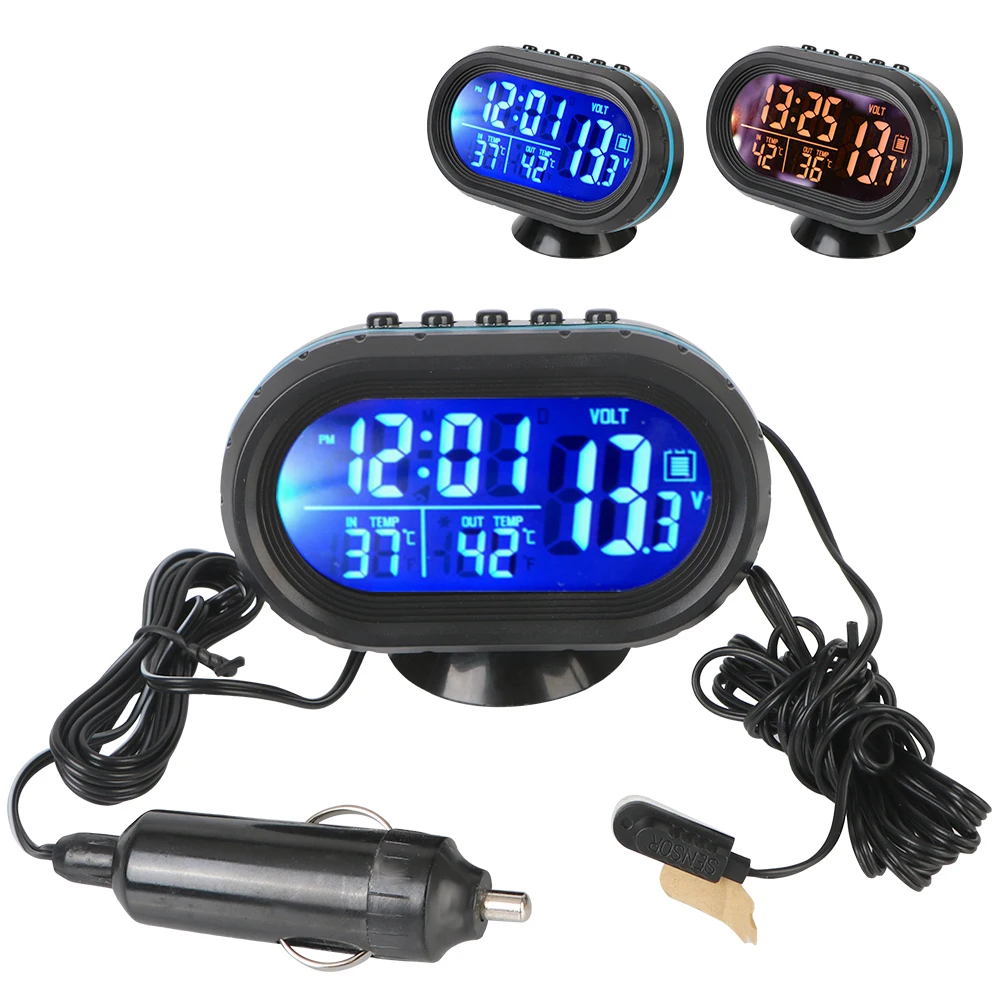 12V/24V Backlight Interior Accessories Freeze Alert 3 in 1 Car Voltmeter Thermometer LCD Digital Noctilucous Clock