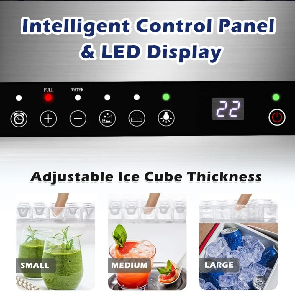 Ice Maker Machine, 100lbs/24H Stainless Steel Under Counter ice Machine with 45 Ice Cubes/Cycle, 2 Water Inlet Modes,