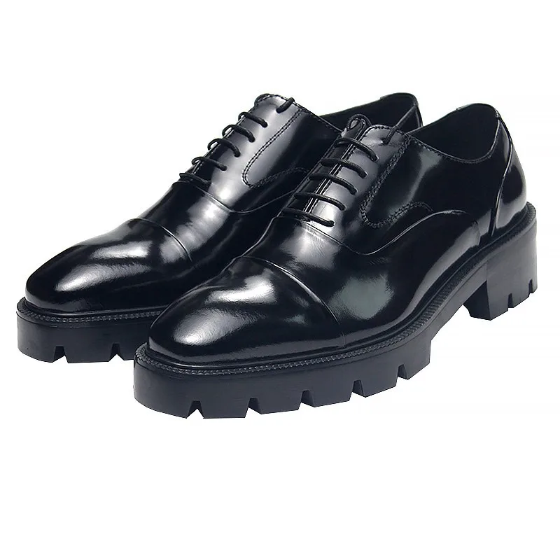JINIWU 2026 Autumn Winter Men Three Seam Oxford Shoes Thick Sole Height Increasing Glossy Genuine Leather Elegant Dress Shoes