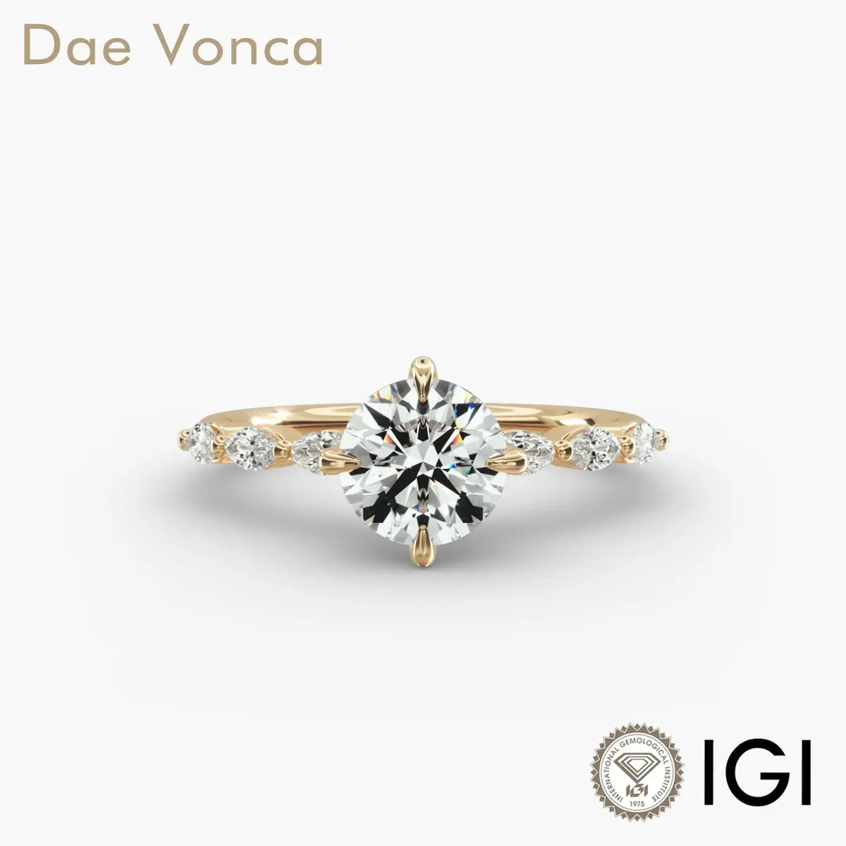 

9K/14K/18K Yellow Gold Diamond Engagement Ring 0.5-3.0ct Round Lab Grown Diamonds IGI Certificate Diamond Ring Marquise Accents