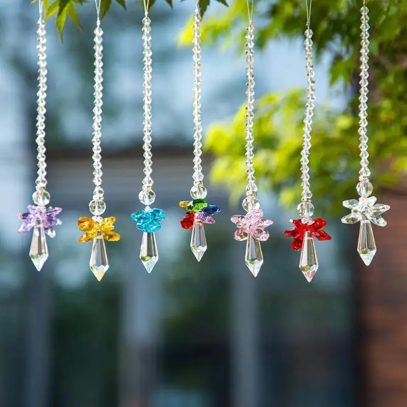 Rainbow Guardian Angel Crystal Light Catcher Shimmering Handmade Decor 1Pc for Car Rearview Mirror Home Porch Patio Decoration