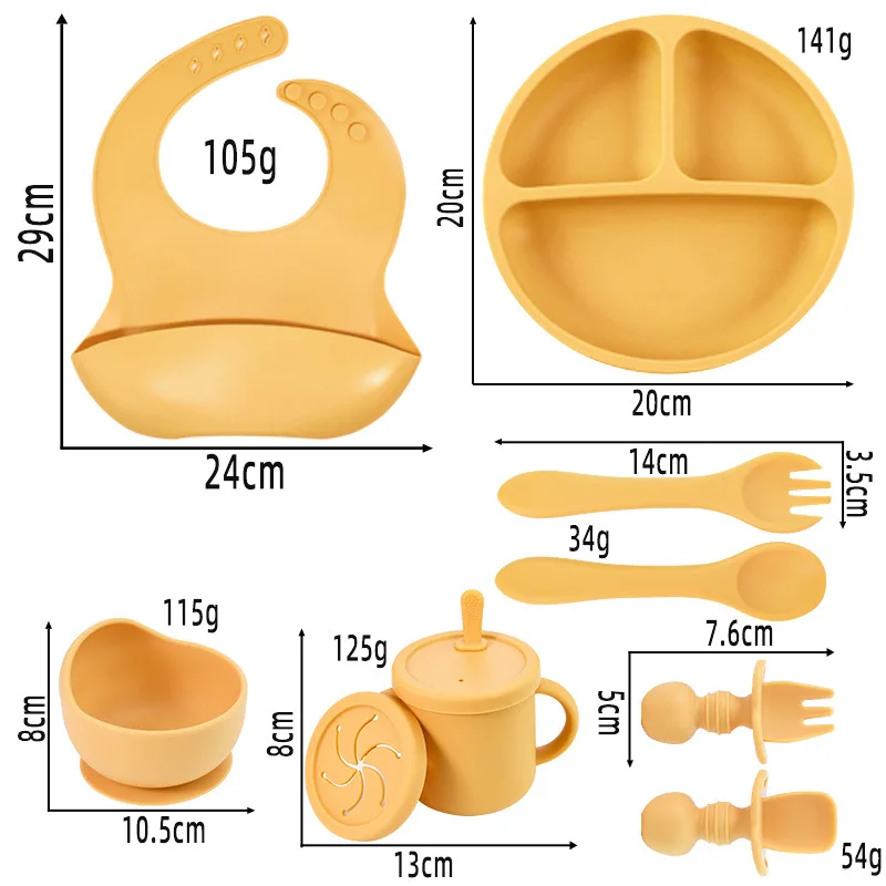 BPA FREI Silikon Baby Fütterung Set Sauger Schüssel Teller Stroh Tasse Löffel Gabeln für Kinder Baby Geschirr Kinder Gerichte – Detail 1