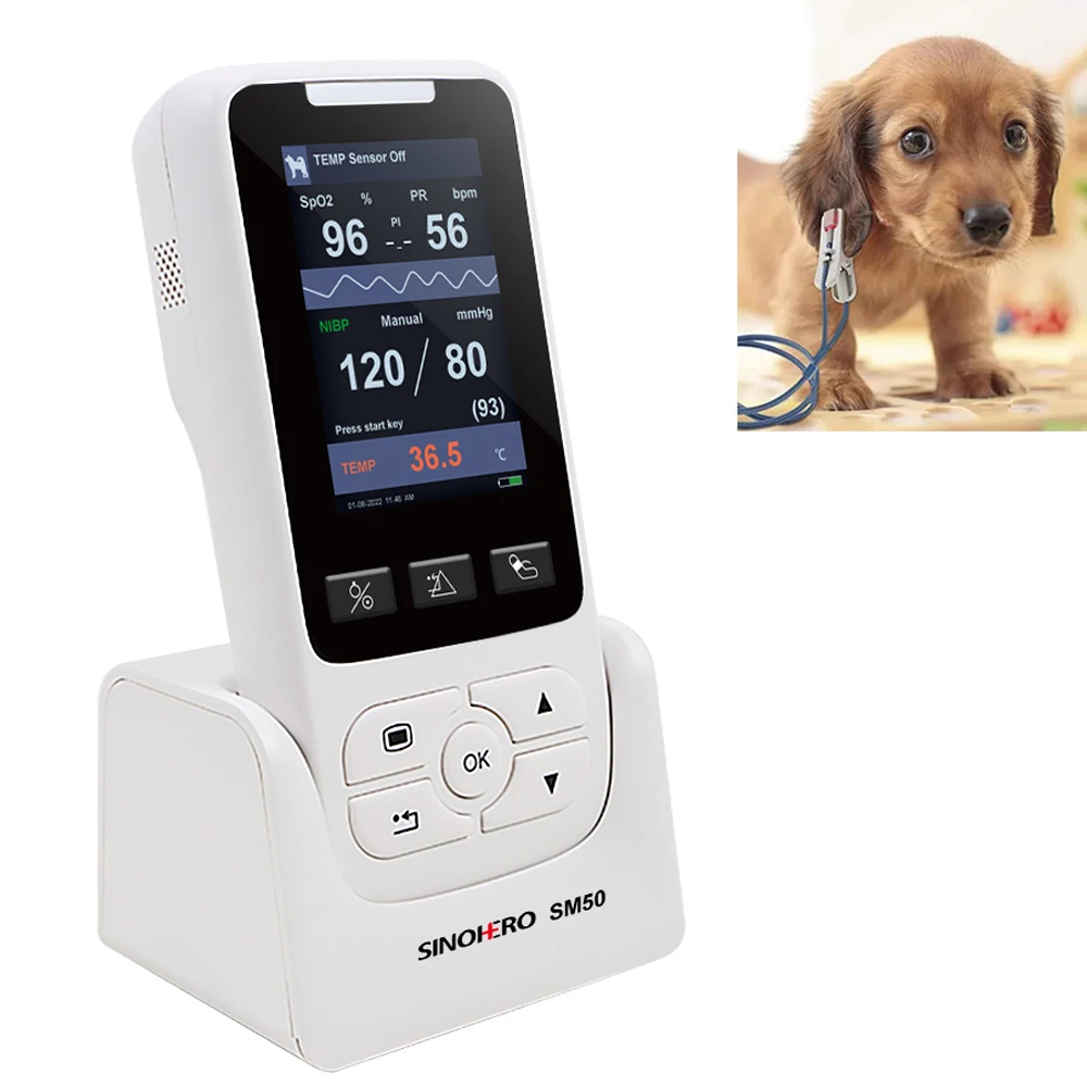 Veterinary Portable Vital Signs Monitor Pulse Oximeter SPO2 Saturation NIBP TEMP Handheld VET Monitor for Cats Dogs Horse Pets