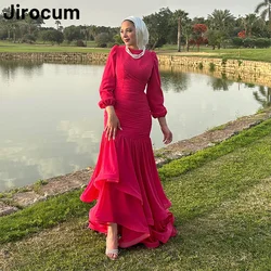 Jirocum Elegant Muslim Mermaid Prom Dress Women's O-Neck Simple Party Evening Dresses Floor Length Formal Occasion Gowns Saudi