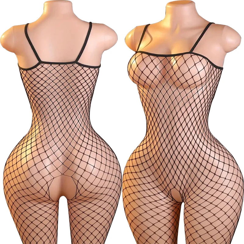 Teddy Sexy Crotchless Babydoll Lingerie Women Black Bodystocking High Fishnet Baby Doll Dress Erotic Costume Mesh Hollow Catsuit