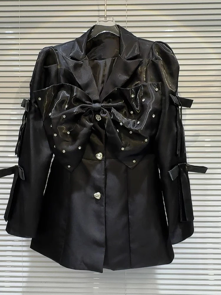 HIGH STREET Newest Fashion 2024 Designer giacca Blazer con fiocco in rete con perline di diamanti da donna