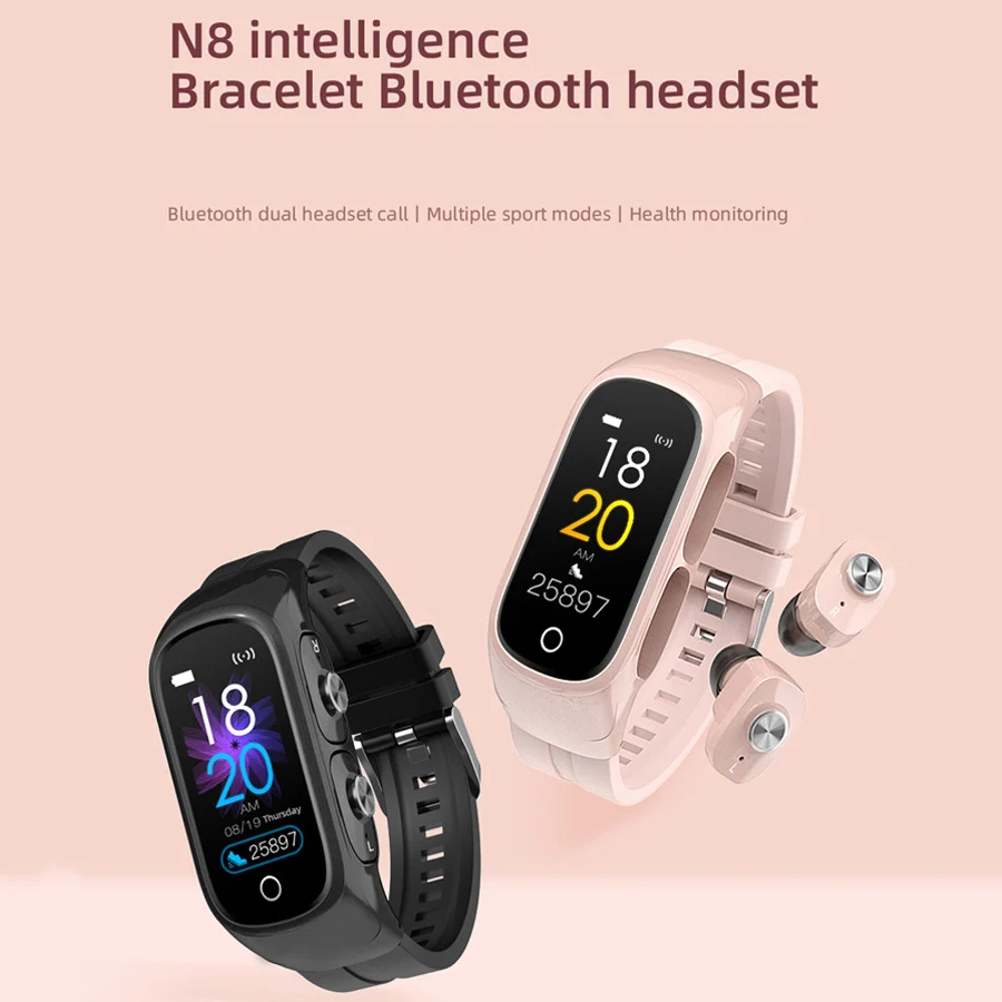 

N8 Smart Wristband Earphones TWS Intelligence Bracelet Bluetooth Headset Heart Rate Blood Pressure Measurement Step monitoring