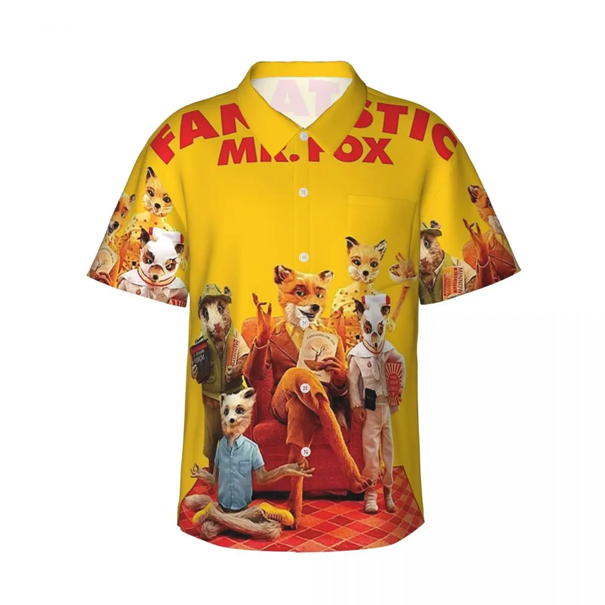 Fantastic Mr Fox Movie Poster Men's Shirts Hawaiian Short Sleeve Shirt Casual Lapel Tops for Summer Beach