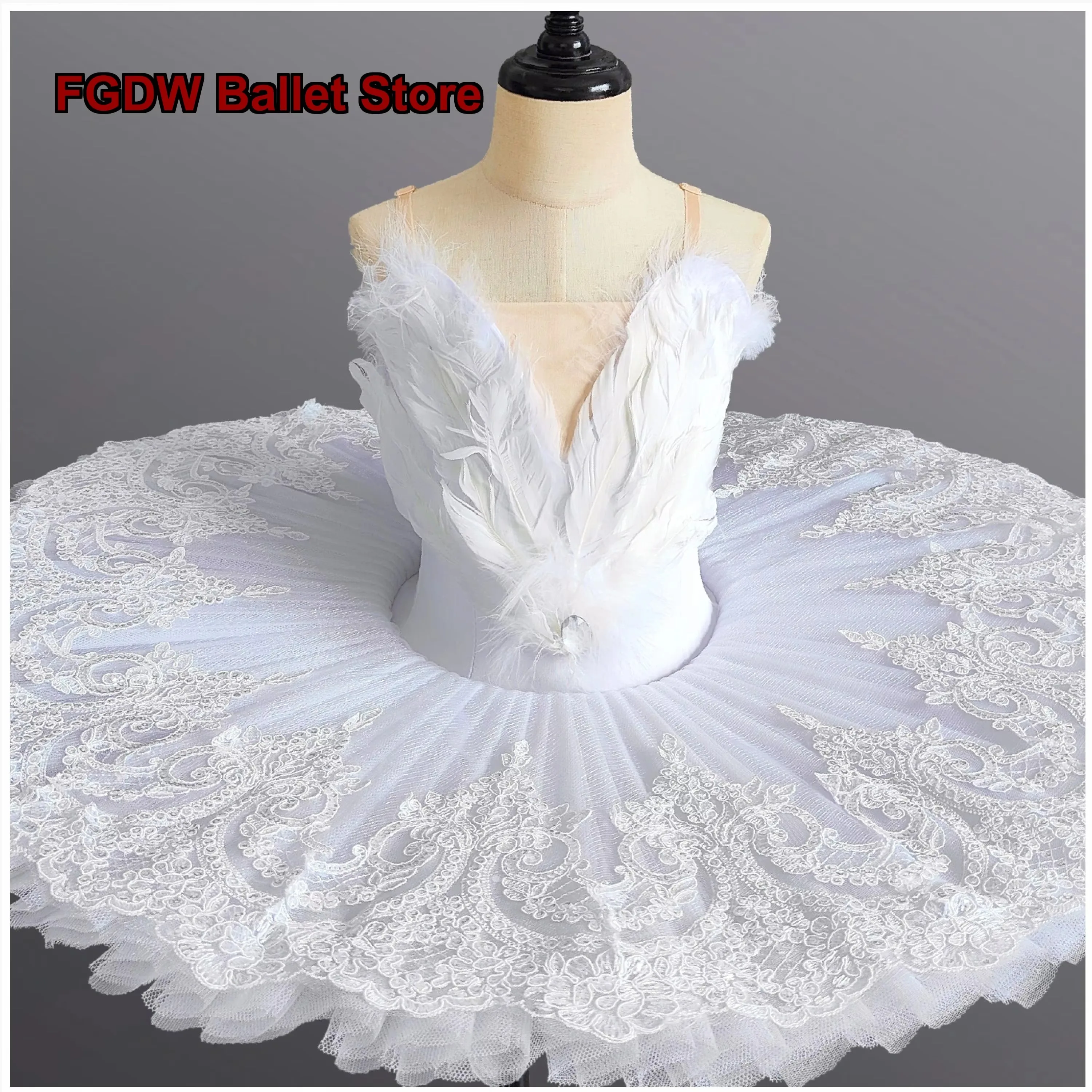 Professional Girls White Swan Butterfly Performance Fluffy Tulle Tutu Stage Performance Dress Kids
