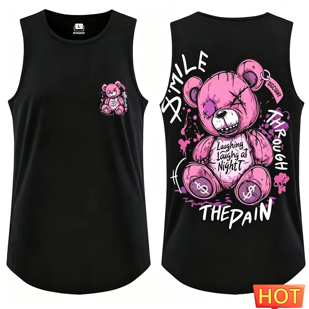 summer men's Sleeveless T-shirt bear letter print breathable men's t-shirts and tank tops round neck Polyester sports vest tops