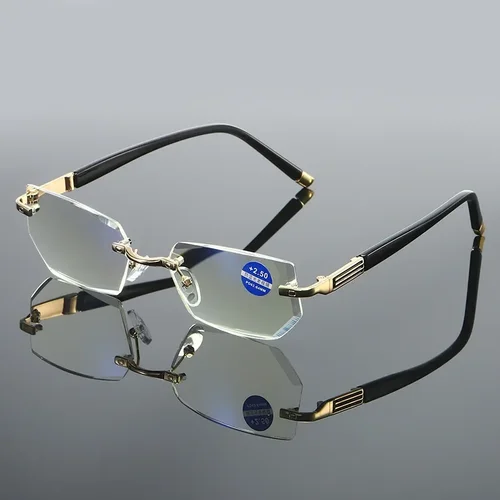 Imagen 2 del producto Gafas de lectura con bloqueo de luz azul para hombre y mujer, anteojos sin montura con corte de diamante, montura antifatiga, hipermetropía, presbicia