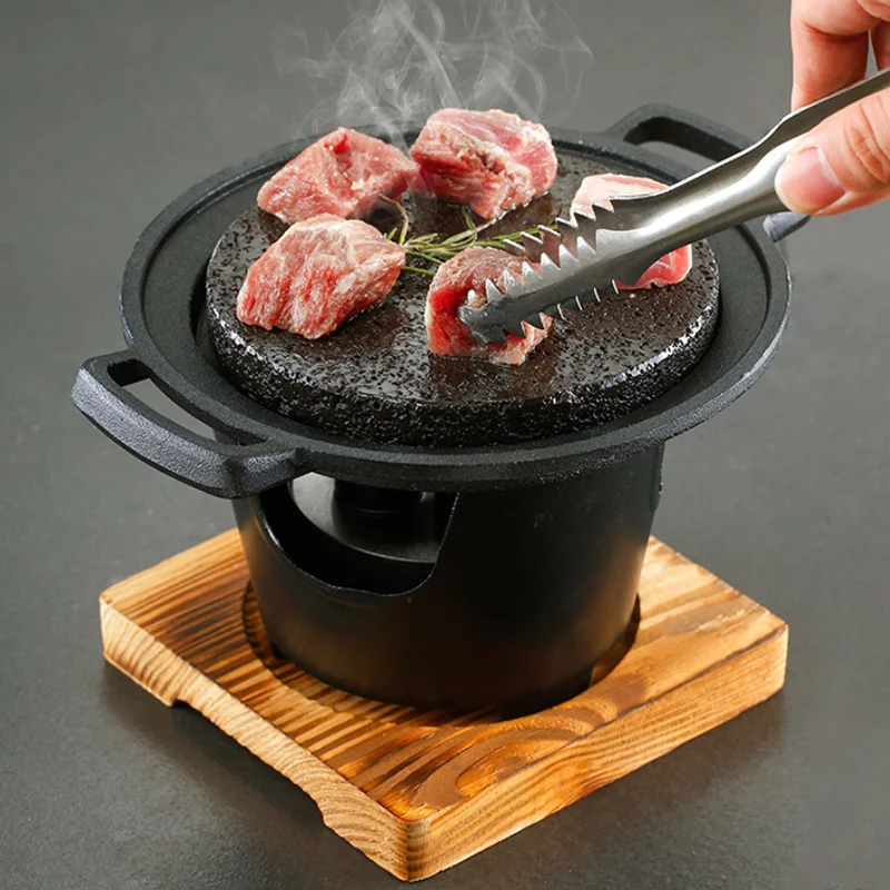 Lava Cooking Stone with Alcohol Stove Set Japanese Steak Hot Stones Indoor Grill Sizzling Hot Steak Stone Cooking Rock Set