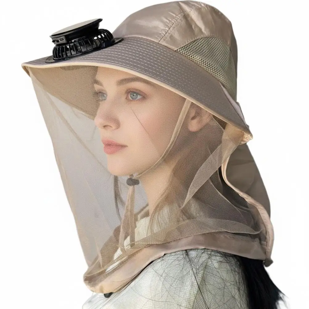 Quick Dry Bucket Hat Large Size Sun Hat  with Solar Powered Fan USB Rechargeable for Outdoor Hiking Camping Fishing Activity