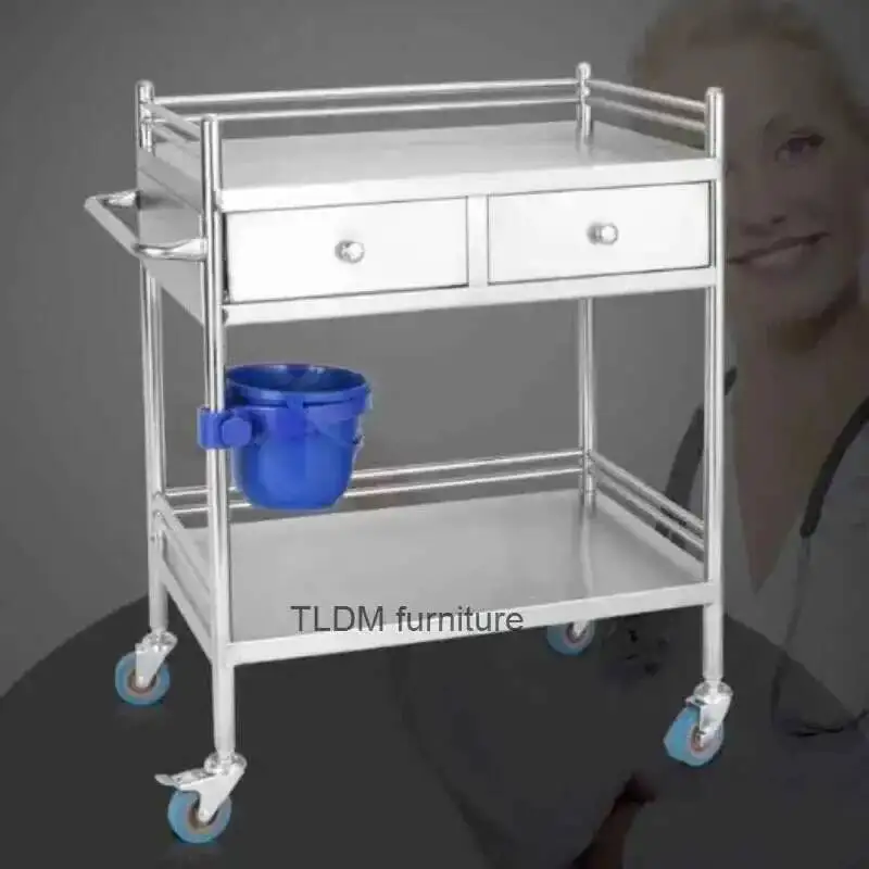 Stainless Steel Salon Trolley Hospital Trolley Cart Beauty Salon Rack Operating Room Medical Equipment Instrument Movable Cart z