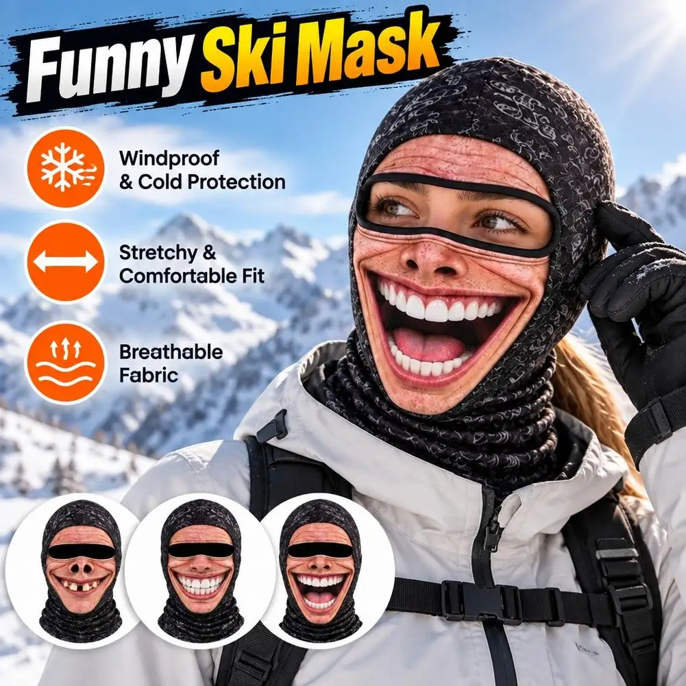 Funny Ski Face Cover Realistic Face Balaclava Head Wrap 3D Printed Old Man Winter Head Wrap For Skiing Snowboarding Cycling