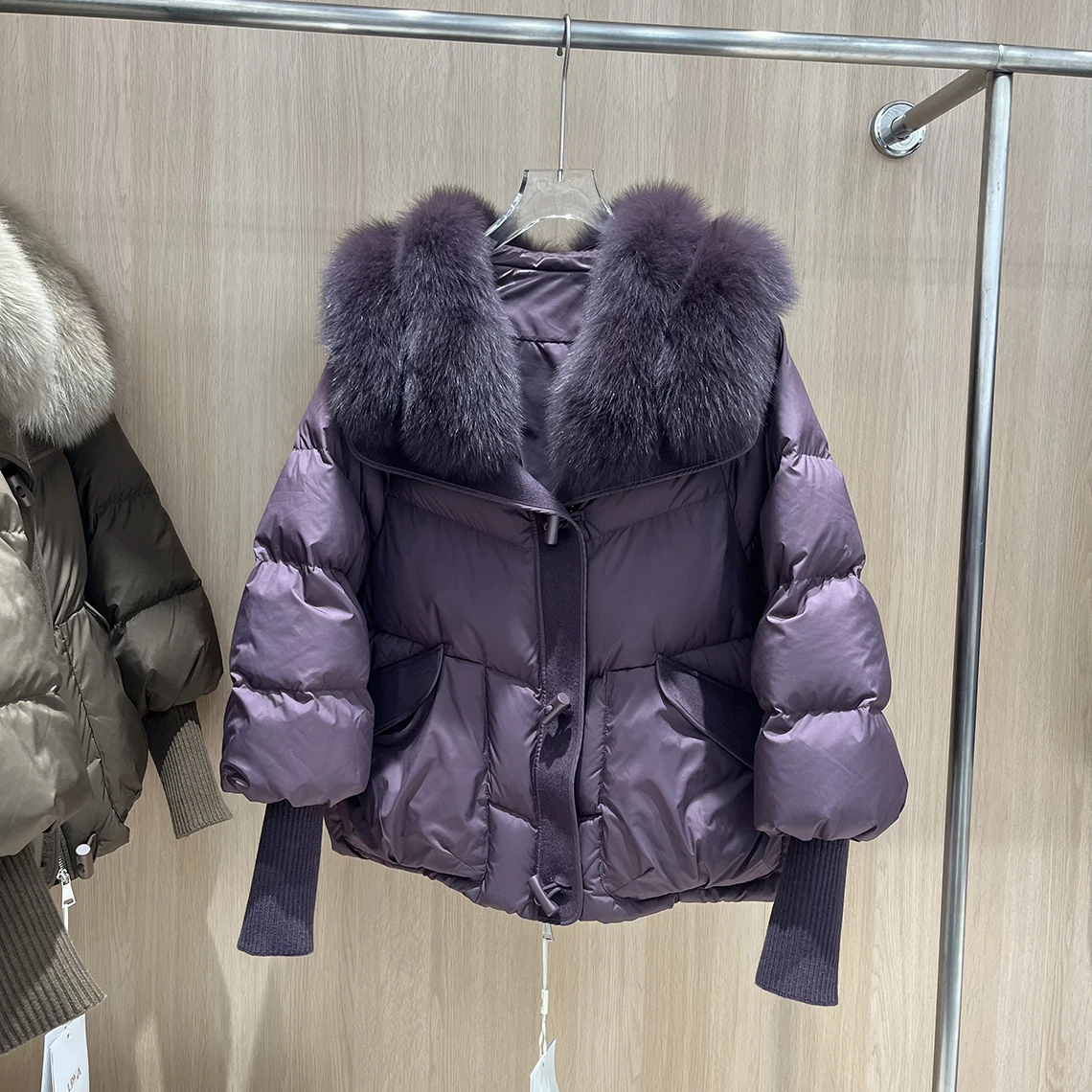 Luxe l Cuello de piel abajo Jaet Mujer ort Tricotado Sve Thi Ropa de abrigo cálida Casual Loose Fit Blanco Du abajo