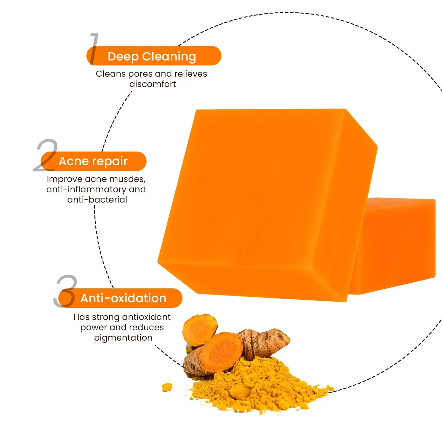 Savon anti-acné à l'acide kojique pour un nettoyage en profondeur et un blanchiment de la peau, savon au curcuma et aux imperfections de Regina, blanchiment de la vitamine C et de la vitamine E