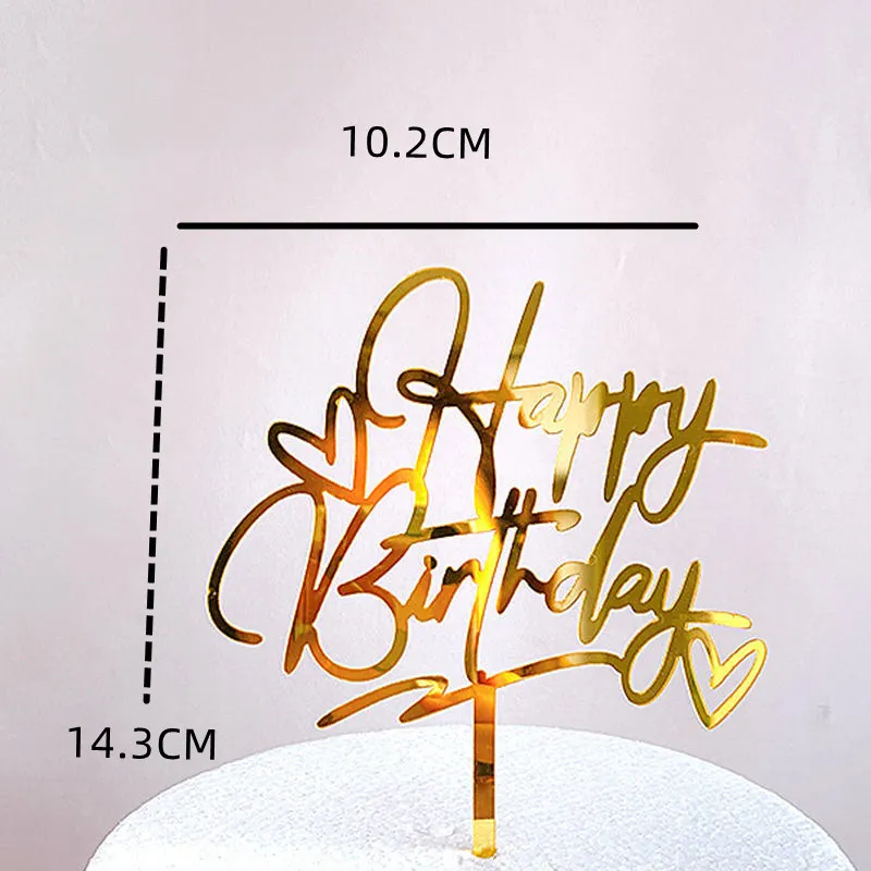 10 Stück Roségold Happy Birthday Cake Topper Silber Schwarz Einfaches Design Acryl Kuchendekoration Baby Shower Party Dessert Dekoration – Detail 7