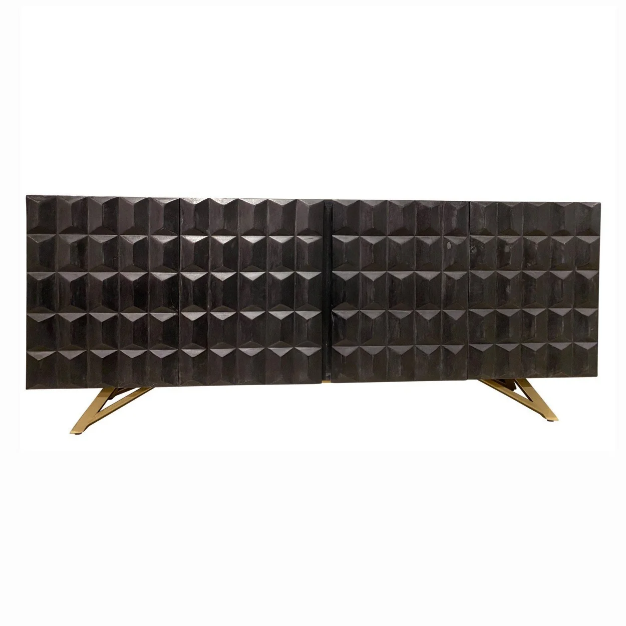 # European Style Modern Carved Wood Stainless Steel Base 4 Doors Storage Sideboard