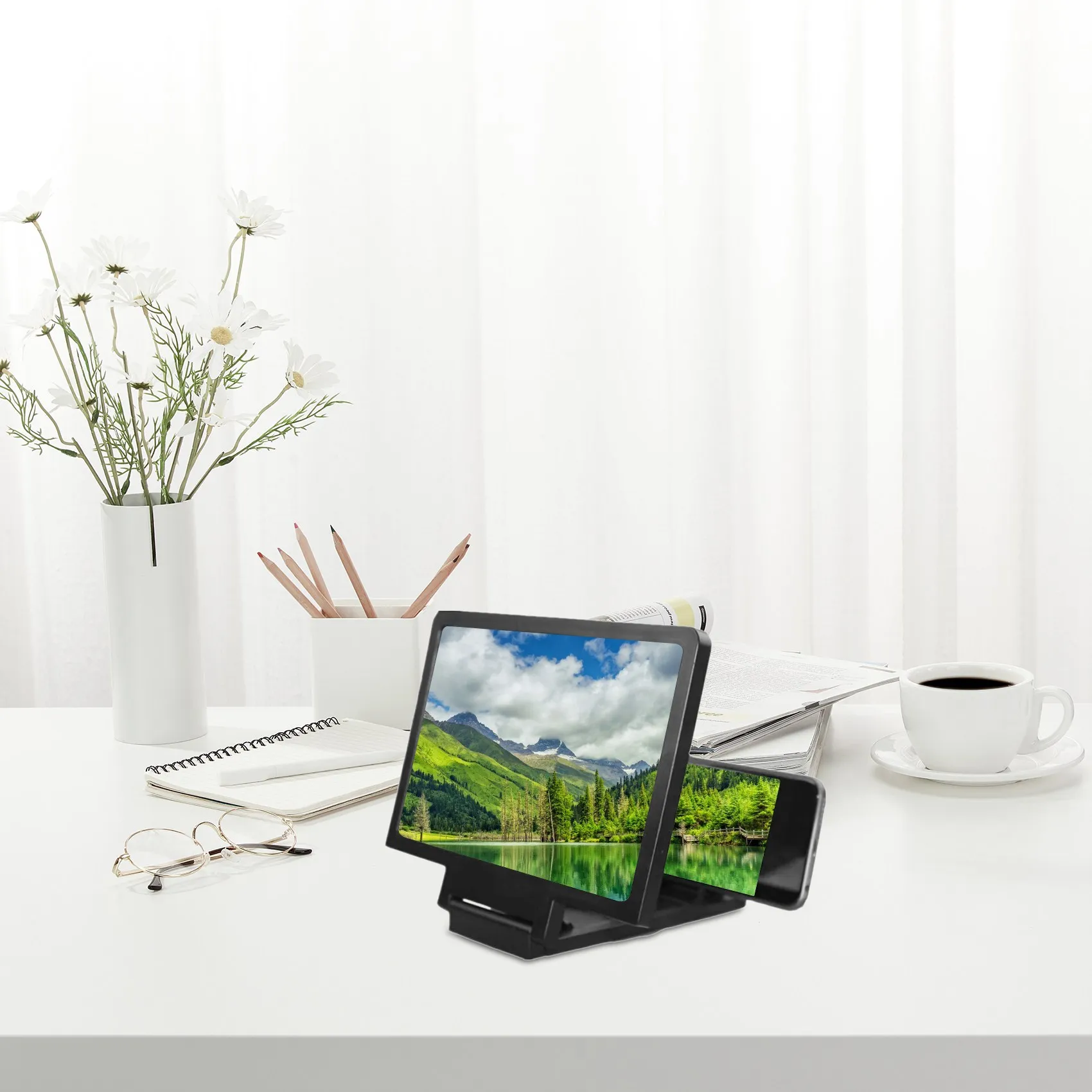 Lupa de pantalla 3D, amplificador de películas para teléfonos móviles inteligentes, pantalla antiradiación con soporte para teléfono para cualquier teléfono inteligente rico