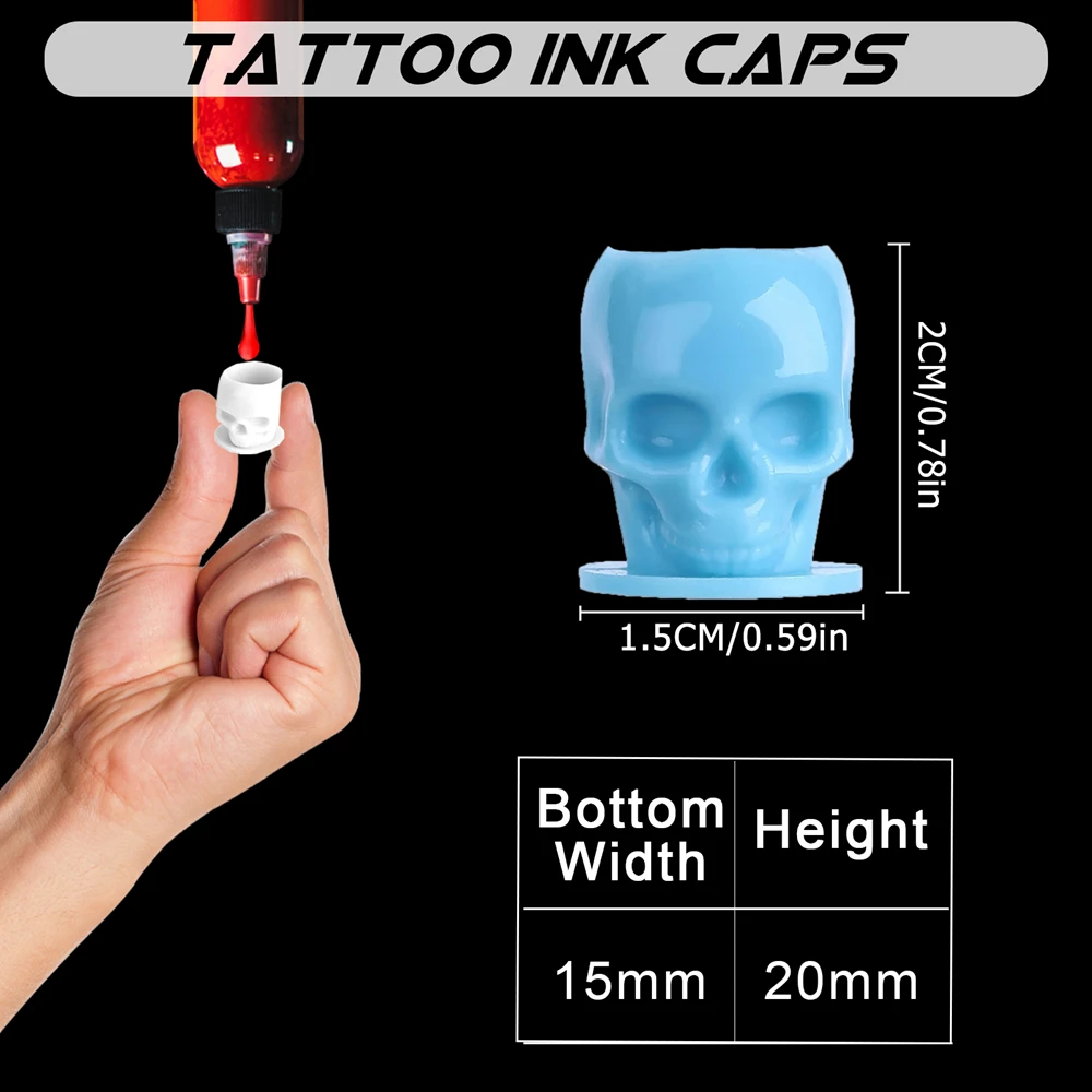 Descartáveis Tattoo Ink Cups, Crânio Tattoo Ink Cups, Maquiagem permanente, Suporte do pigmento, Tattoo Caps, Acessórios Tattoo, 50Pcs