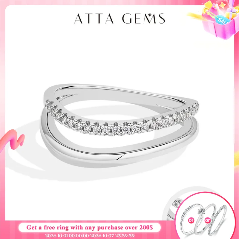 ATTAGEMS Simple Full Moissanite Ring  DVVS1 Original s925 Sterling Silver Engagement Wavy Band for Women  Cocktail Party Jewelry