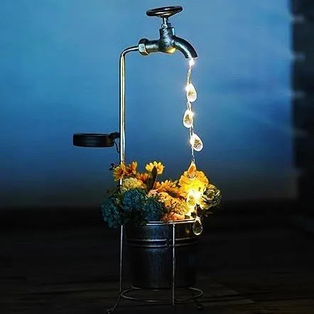 

Hot Selling Creative Solar Water Droplet Flow Landscape Light Garden Decoration Iron Flower Pot Courtyard Atmosphere Light