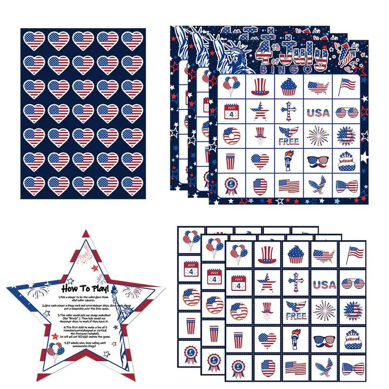 Bingo Card Game Independence Day Patriotic Bingo Game Funny Card Game Party Supplies Multiplayer Game For Kids & Adults