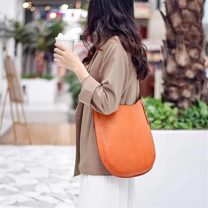 Weekends outdoor daily designer handmade genuine leather women shoulder bag simple high-quality first layer cowhide underarm bag