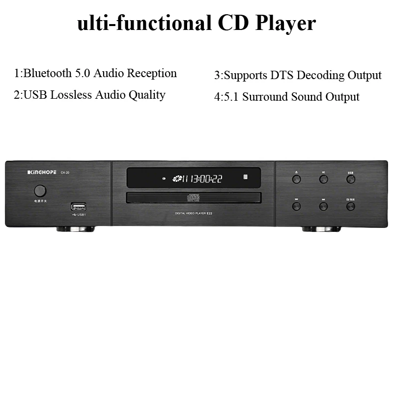 

Без потерь Hi-Fi CD-плеер с Bluetooth 5.0 SD7402 ЦАП с декодированием DTS Домашний Hi-Fi CD-плеер со звуковыми эффектами DSP