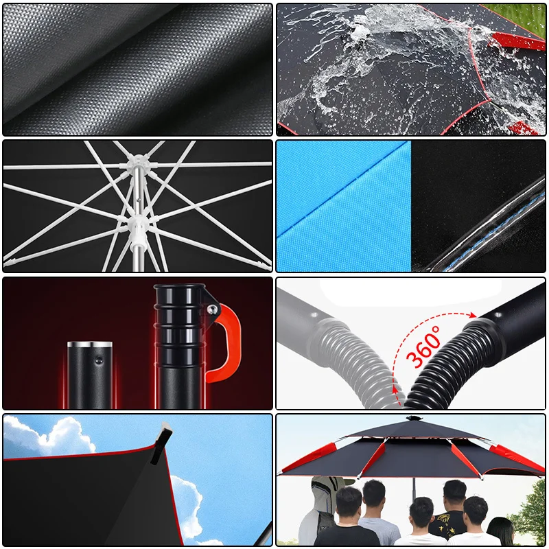 Outdoor Fishing Umbrella for Sun Protection 360° Adjustable Rainproof Anti-UV Parasol 2.6m Arc Portable Large Camping Umbrella