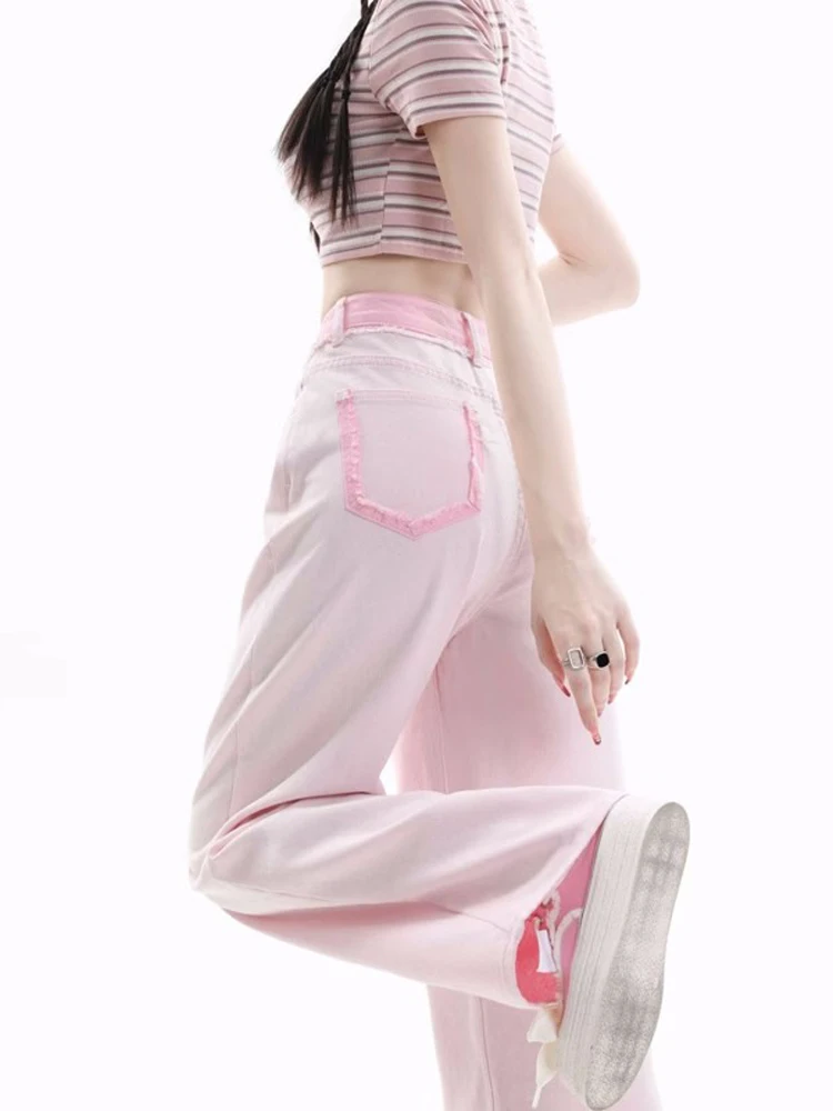 

Pink High Waist Wide Leg Jeans Women's Summer Thin New Style Slimming Pear Shape Floor Length Narrow Version Denim Pants