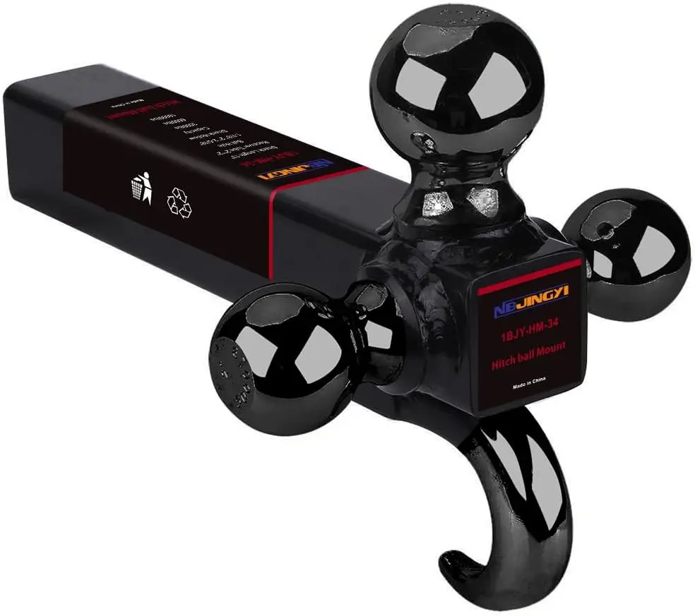

2' Trailer Hitch Tri Ball Mount with Hook 1-7/8', 2', 2-5/16' Black Plated Balls and Hook