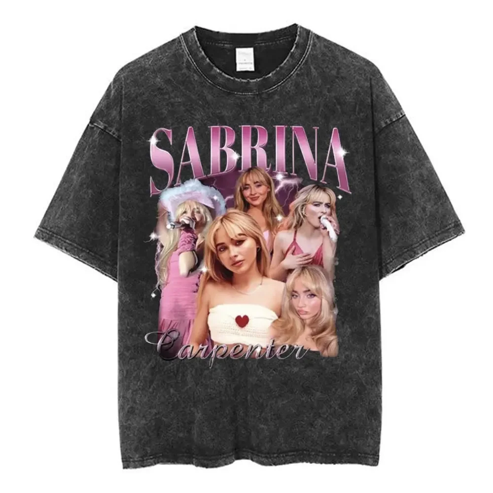Sabrina Carpenter Graphic T-shirt Pop Music Merch Vintage Washed T-shirts Men Women Clothing Cotton Casual Short Sleeve T Shirts