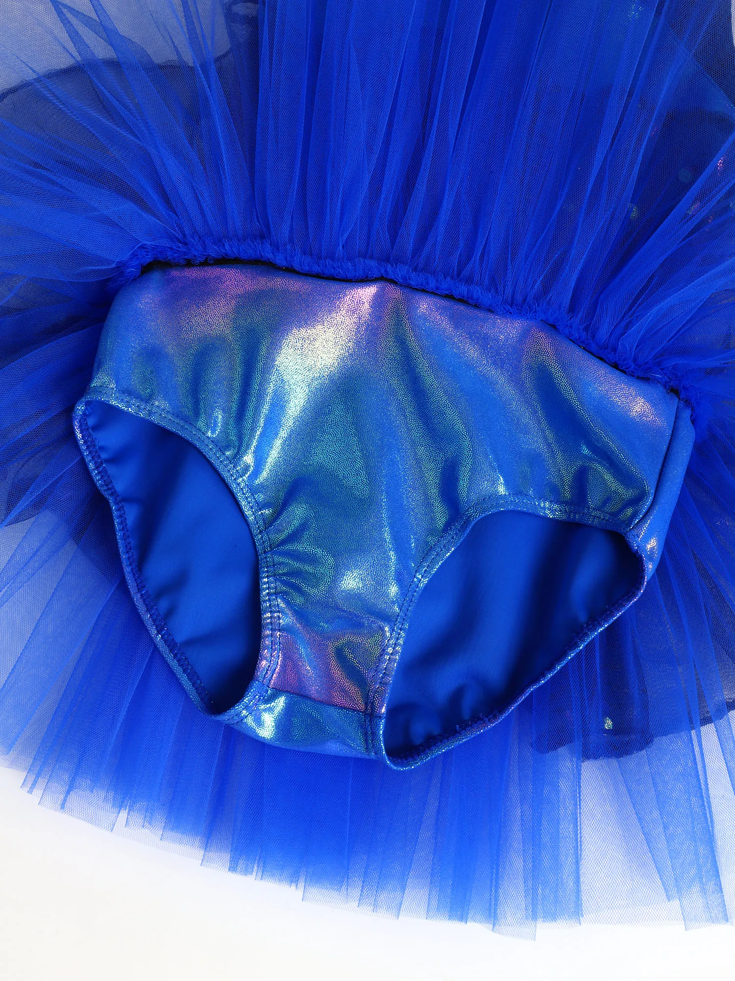 Girls Metallic Shiny Ballet Tutu Dress Sleeveless Sheer Mesh Patchwork Gymnastics Leotard with Headwear Dance Party Performance