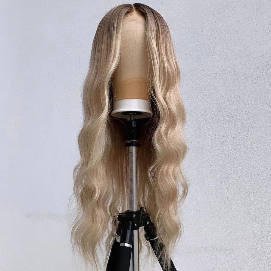 180Density 26Inch Soft Long Ombre Ash Blonde Body Wave Lace Front Wig For Black Women With Baby Hair Glueless Preplucked Daily