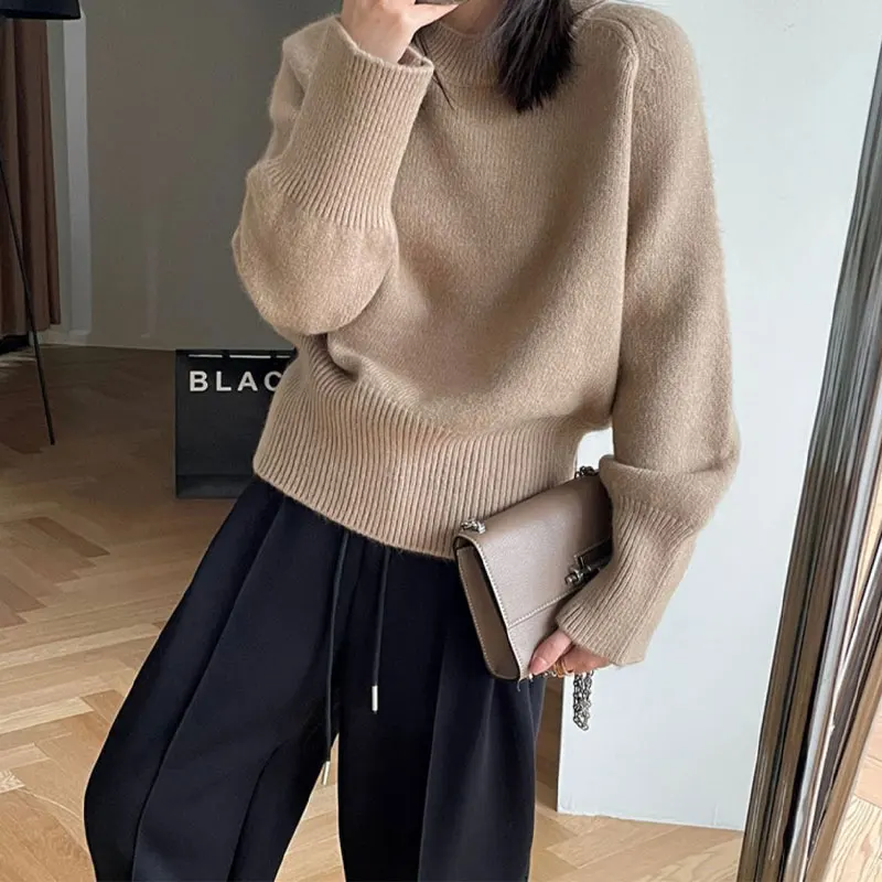 Koreaanse Vintage Losse Truien Herfst Winter Effen Kleur Basis O-hals Dameskleding Pendelen Lange Mouw Casual Gebreide Truien