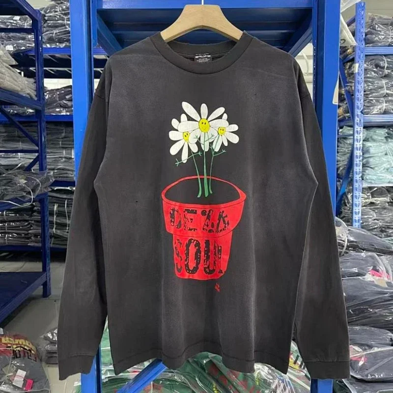 Arrival Washing Saint Printing Long Sleeve Men Women Oversize Outdoor High Quality Round Neck Fashion T-shirt