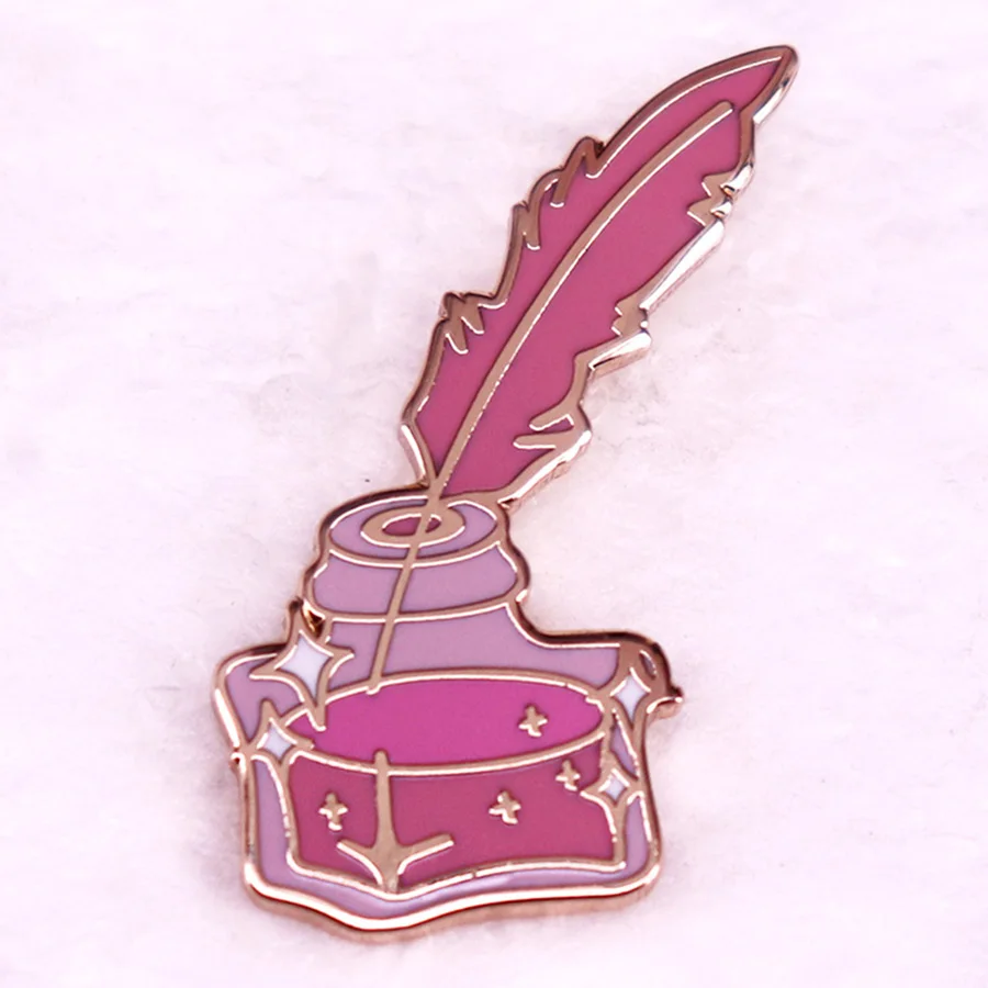 Pink Ink Bottle and Quill Enamel Pin Writing Brooch Jewelry Backpack Decorate Gifts for Authors